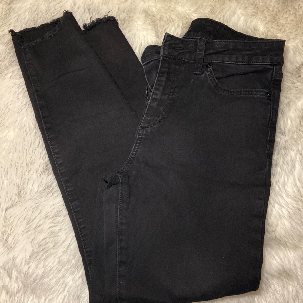 JOE’S JEANS: Black Raw Hem Skinny Jeans